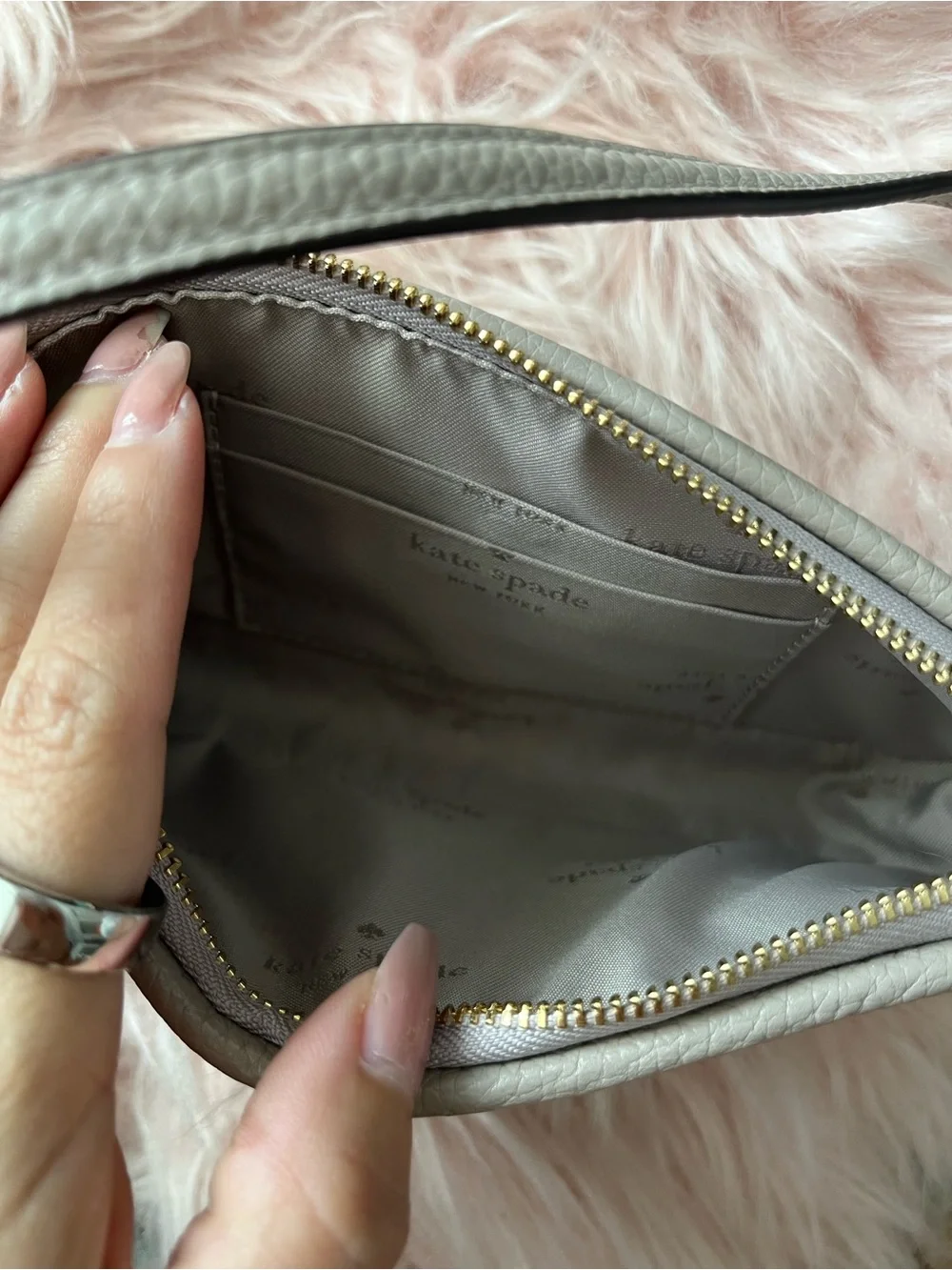kate spade Woven Leather Wristlet Bag in Light Gray